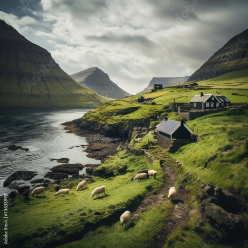 Landscapes of the Faroe Islands captured in summer. Generative ai