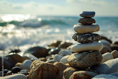 The concept of harmony and balance, balancing stones with zen stones.