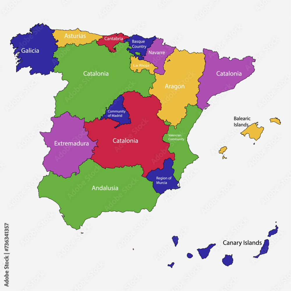 Obraz premium map of regions of Spain. map of Spain.