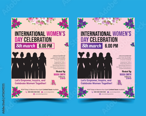 8 march international women's Day Girl Power vector A4 size flyer.