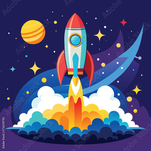 rocket in space vector illustration, Space rocket launch. Vector illustration, Vector illustration of space exploration
