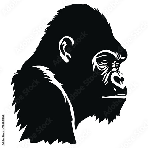 black and white illustration of a gorilla head