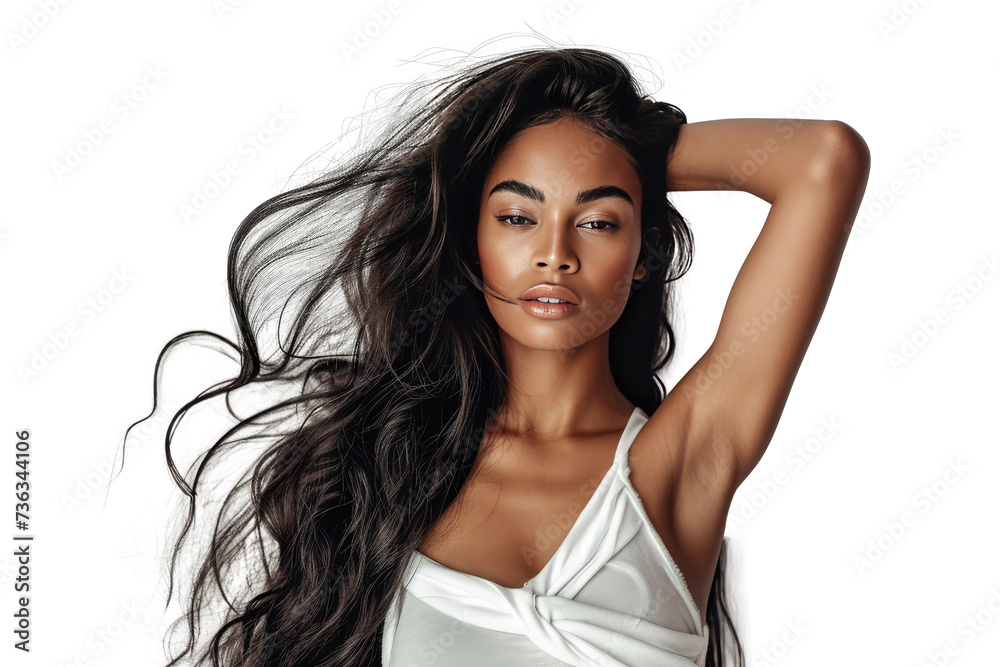Studio portrait of a beautiful African American woman with clean healthy skin isolated on transparent png background. Studio portrait of a beautiful African American woman with clean healthy skin isolated on transparent png background.