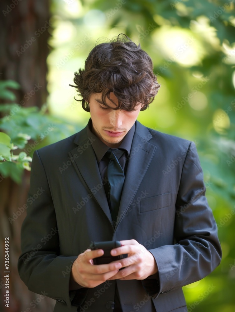 businessman looking at his cell phone outdoors, connection or mobile user with internet businessman looking at his cell phone outdoors, connection or mobile user with internet