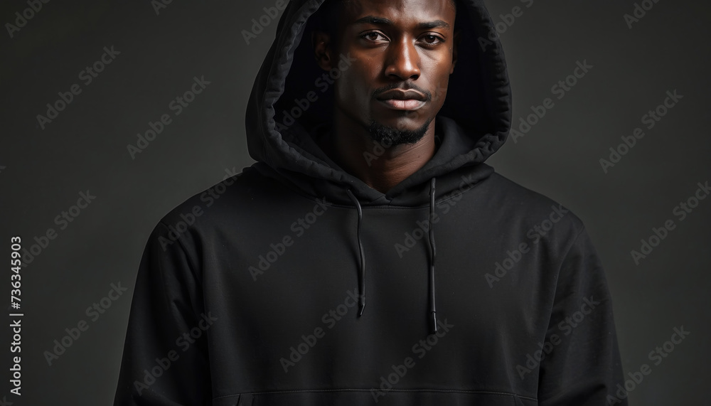 African young man in black hoodie and black pants. AI generated
African young man in black hoodie and black pants. AI generated