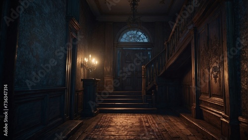 Step cautiously into the shadows of the forsaken mansion, where secrets lie in wait Generative AI photo