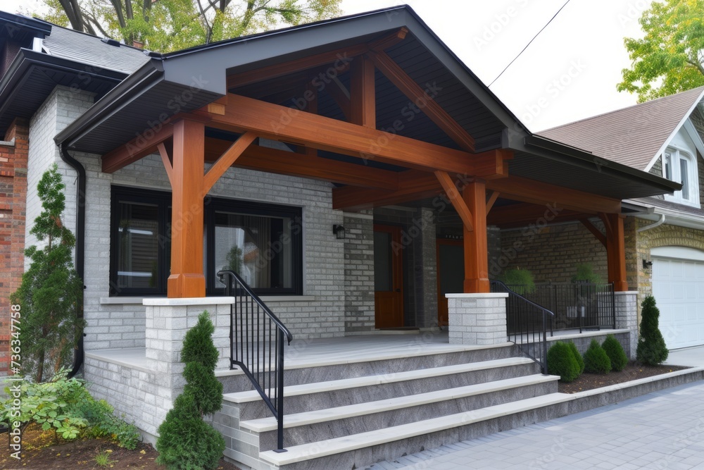 white brick front porch and grey patio on the side of a house Generative AI white brick front porch and grey patio on the side of a house Generative AI
