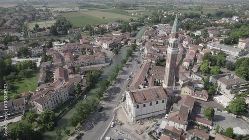 drone: Dolo, Venezia. Vista aerea del centro storico.:Campanile di San Rocco. Veneto, Italia photo