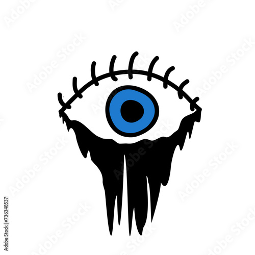 Eye tears doodle logo icon sign Hand drawn ink sketch Decorative element Cartoon angry design Halloween scary style Fashion print clothes apparel greeting invitation card cover flyer poster banner ad