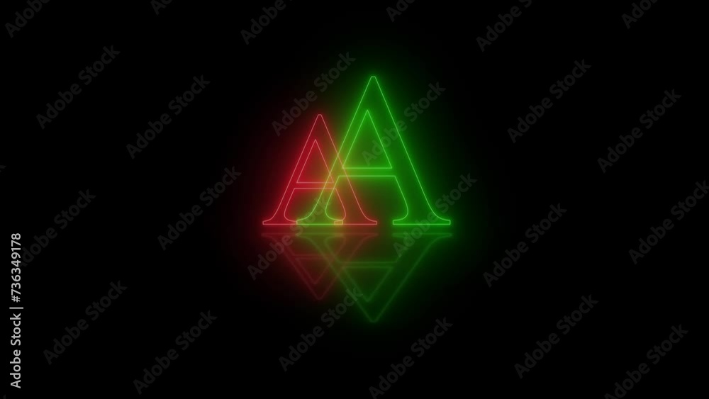 3d A letter neon red green flicker and flashes animation in black background 3d A letter neon red green flicker and flashes animation in black background