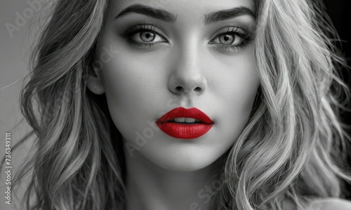 Monochrome Maven  Redefining Elegance with a Timeless Portrait and Dazzling Red Lips