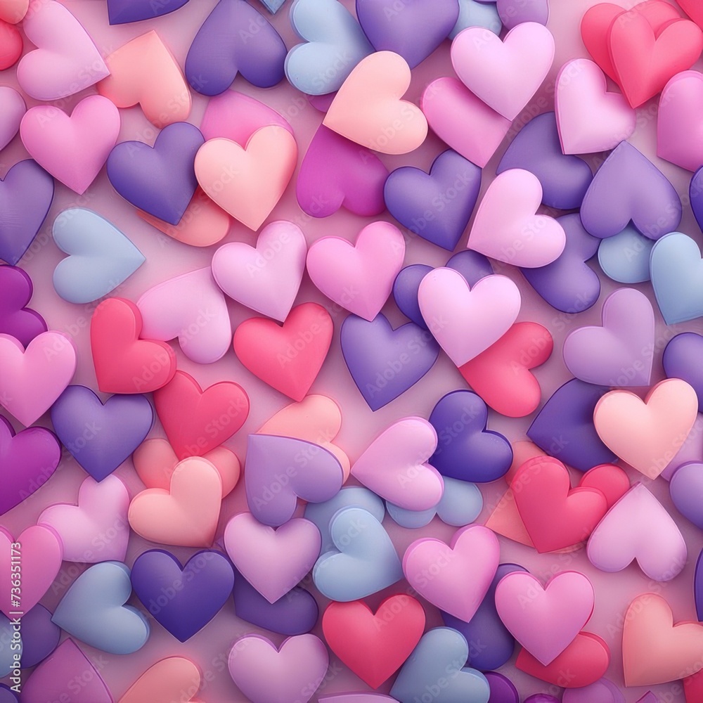 Pastel 3D Hearts Background in Pink, Purple, and Blue Gradient Colors