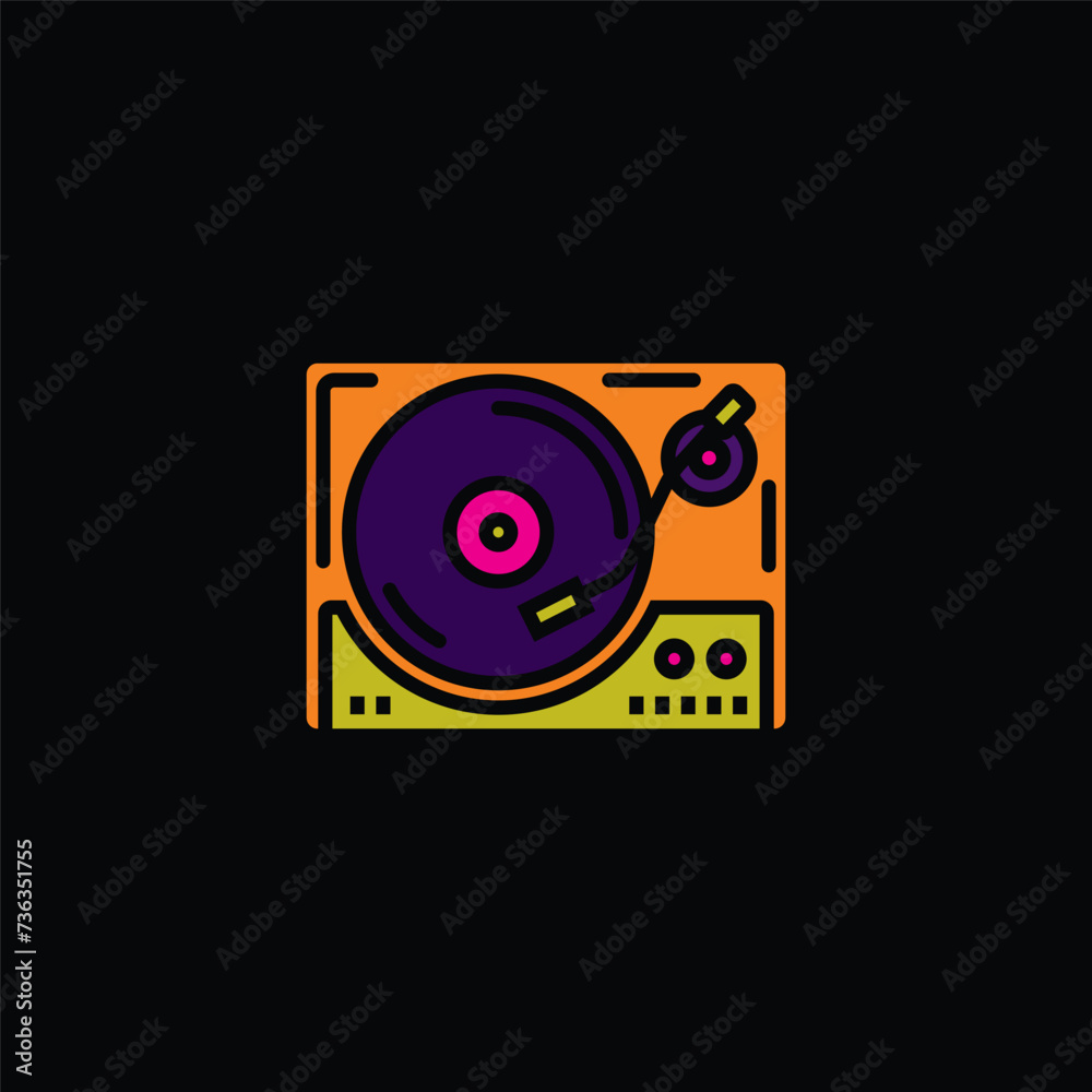 Original vector illustration. The outline icon of the vinyl record player. A design element. Original vector illustration. The outline icon of the vinyl record player. A design element.
