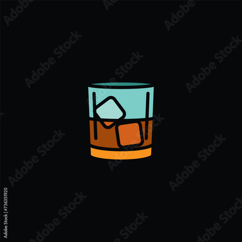 Original vector illustration. The icon of a whiskey glass with ice.