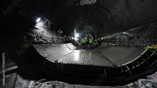 Invert concrete casting with NATM method in underground subway tunnel photo