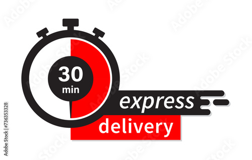 Express delivery fast shipping service vector illustration image with stopwatch in red color. Fast delivery icon for apps and website. Delivery concept. Flat design.