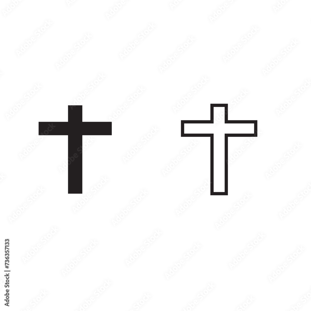 Christian cross icon. Set of linear crosses on white background. Abstract religion symbol. Vector illustration.