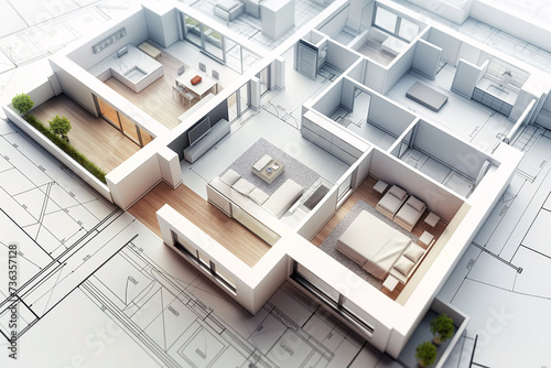 Plano de diseño arquitectónico: definición detallada de espacios interiores para proyecto inmobiliario - Plano arquitectónico 3D photo