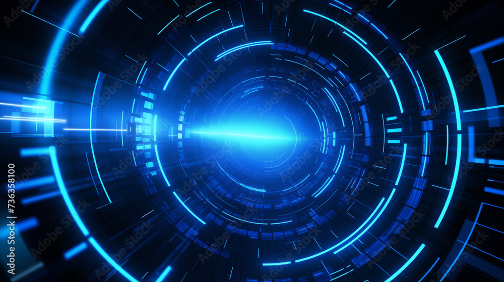 Fototapeta premium Abstract background of blue technology circular light pattern or hud, futuristic pathway or portal