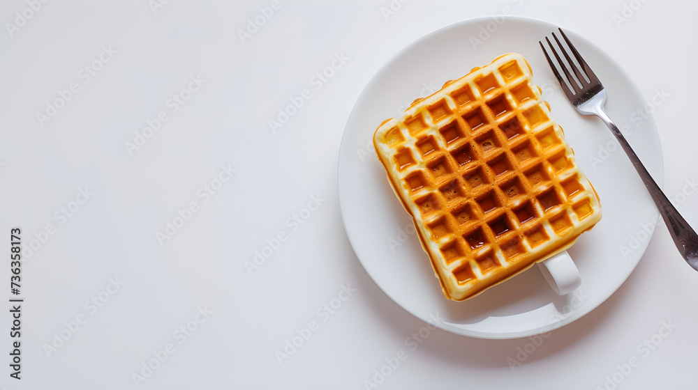 design for cafe ad, coffee and belgian waffle waffles. restaurant or cafe menu. minimalistic. Pastry. white background. horizontal. fresh morning. copy space. design for cafe ad, coffee and belgian waffle waffles. restaurant or cafe menu. minimalistic. Pastry. white background. horizontal. fresh morning. copy space.