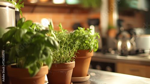 Personal indoor herb garden in a kitchen setting, capturing the freshness and utility of homegrown herbs