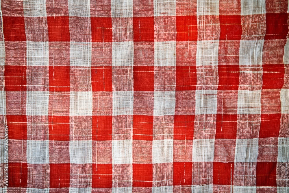 Classic red and white checkered picnic blanket, perfect for al fresco dining with a touch of Italian flair. Ideal background for food photography. Classic red and white checkered picnic blanket, perfect for al fresco dining with a touch of Italian flair. Ideal background for food photography.