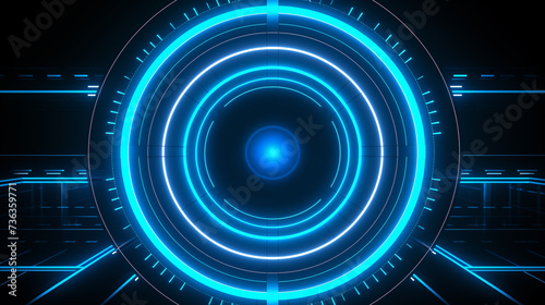 Abstract background of futuristic dark navy and light blue, high tech circle, portal or pathway with blue neon light