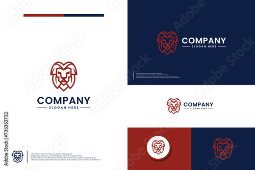 lion head in line art style , logo design vector. photo