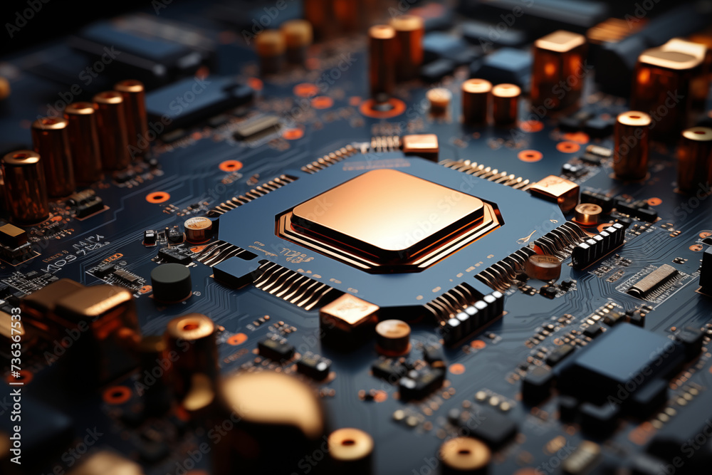 Computerplatine eines High-Tech Computers, Hohe Rechenleistung durch künstliche Intelligenz, GPU Computerplatine eines High-Tech Computers, Hohe Rechenleistung durch künstliche Intelligenz, GPU