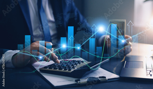 Development graph profit and investment.Digital financial chart indicators, stock market business and exchange financial growth graph.