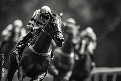 kentucky derby, horseshoes with straw on vintage wooden board, jockeys during horse races going towards finish line, Traditional European sport, Rennbahn, Race horses with jockeys, ai generated