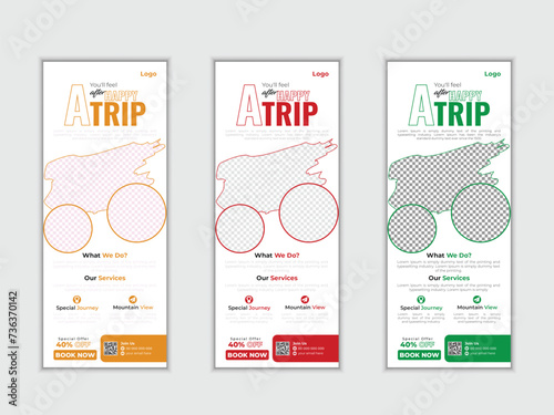 Modern travel roll up banner design template with clean style.