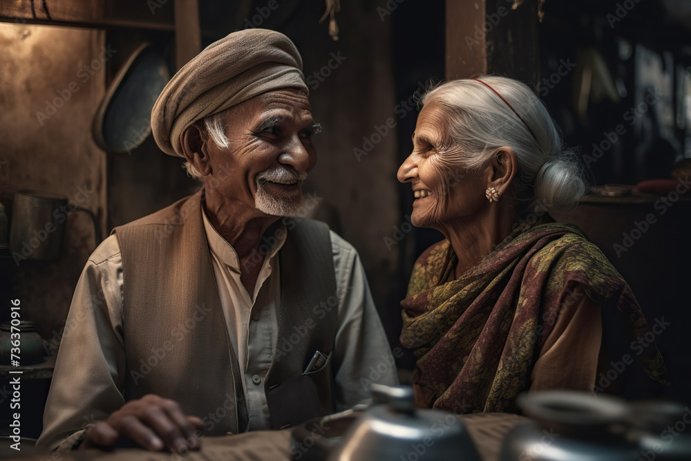 Old Eastern Couple Enjoy Life At Home, In Kitchen Old Eastern Couple Enjoy Life At Home, In Kitchen