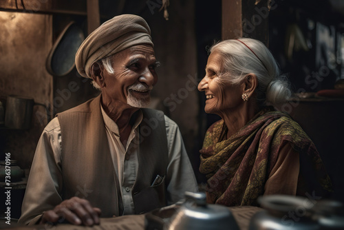 Old Eastern Couple Enjoy Life At Home, In Kitchen
