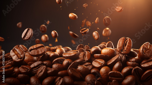 Kaffeebohnen, Geröstete Kaffeebohnen fliegen durch die Luft