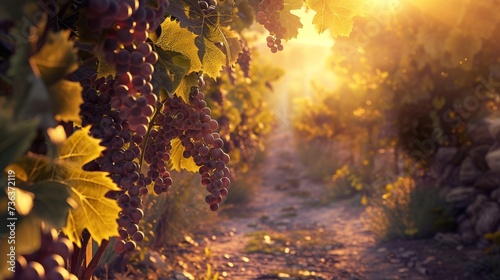 Wander through a sun-drenched vineyard where clusters of grapes ripen under the warm embrace of the Mediterranean sun, symbolizing the bounty of the land and the promise of renewal on Passover day.