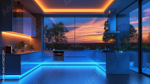 Vibrant neon-inspired kitchen with playful colors and energetic ambiance © Emiliia