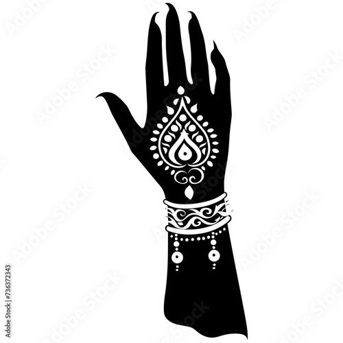 Silhouette wrist with henna tattoo mandala tattoo black color only