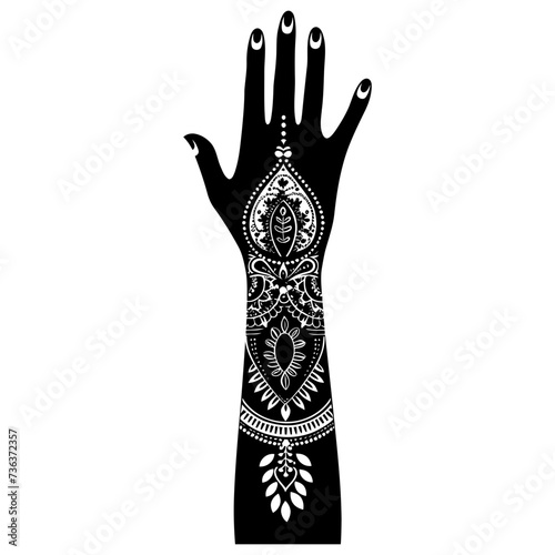 Silhouette wrist with henna tattoo mandala tattoo black color only
