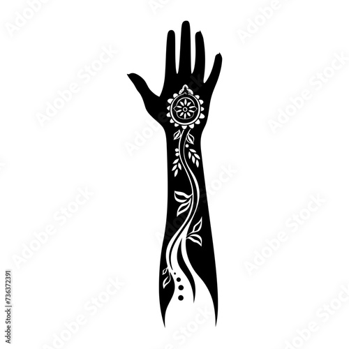 Silhouette wrist with henna tattoo mandala tattoo black color only