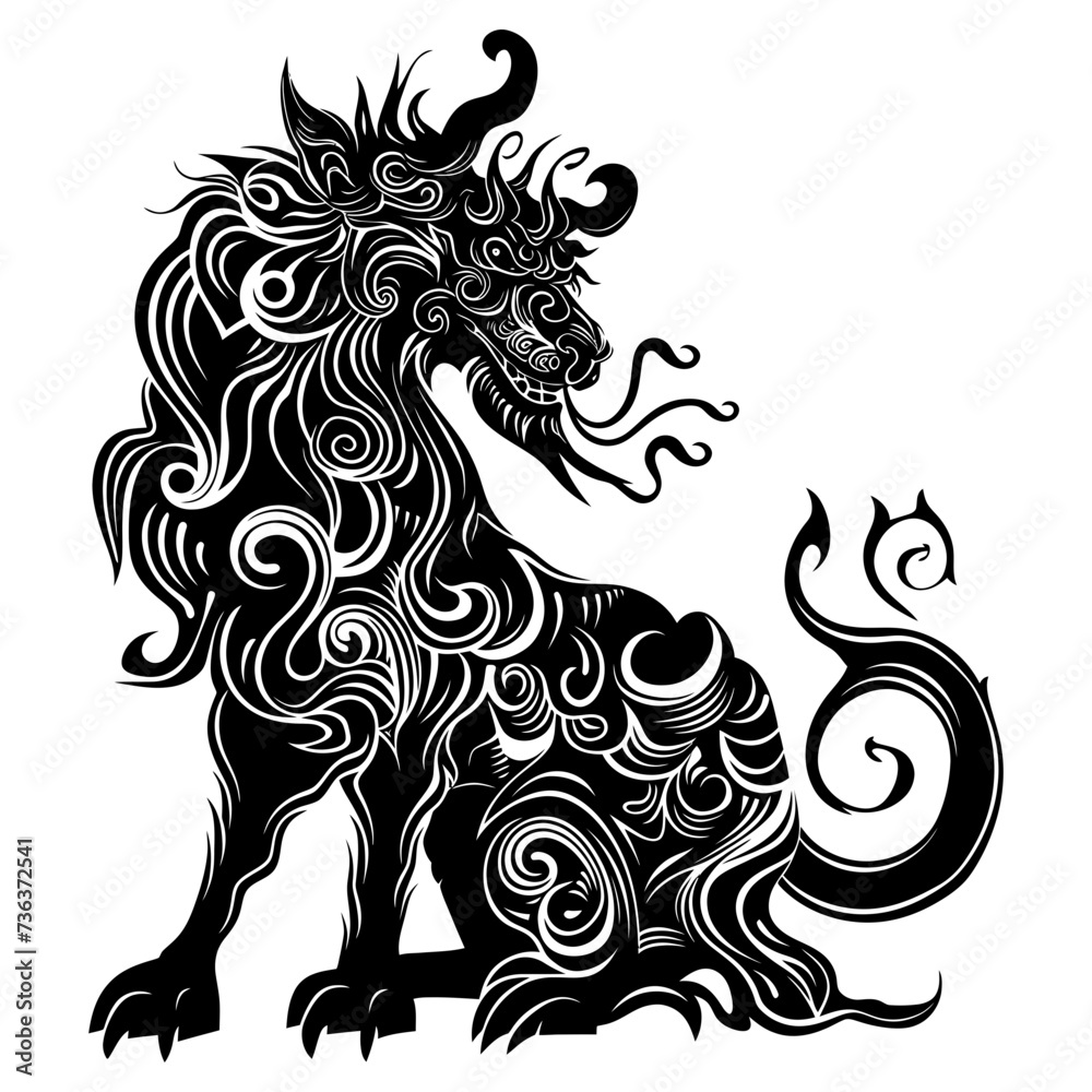 Silhouette Xiezhi or haetae the Mythical Creature ancient beast black color only