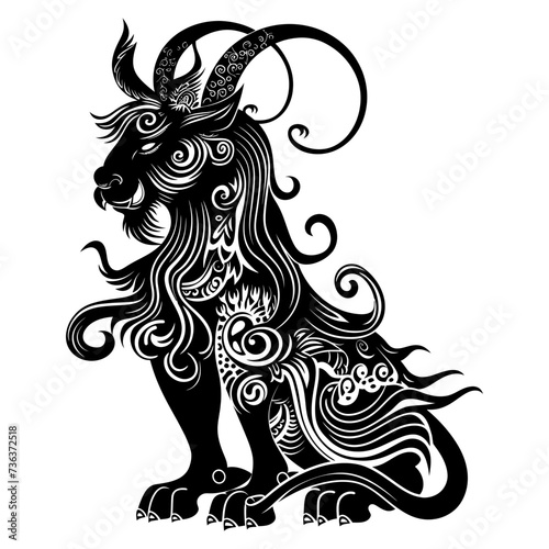 Silhouette Xiezhi or haetae the Mythical Creature ancient beast black color only