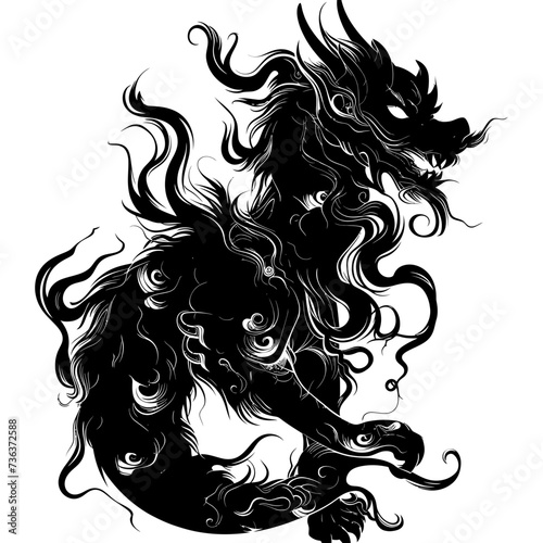 Silhouette Xiezhi or haetae the Mythical Creature ancient beast black color only
