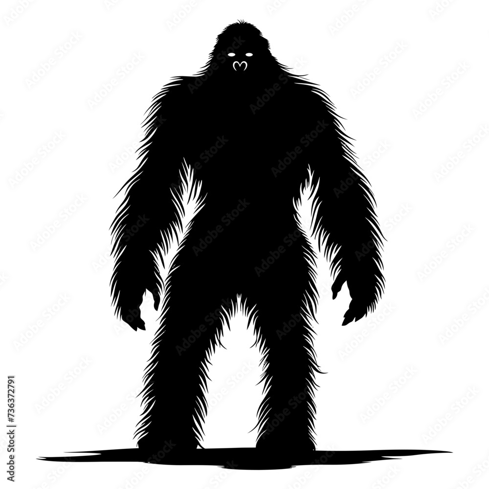 Silhouette Yeti the Mythical Creature ancient beast black color only