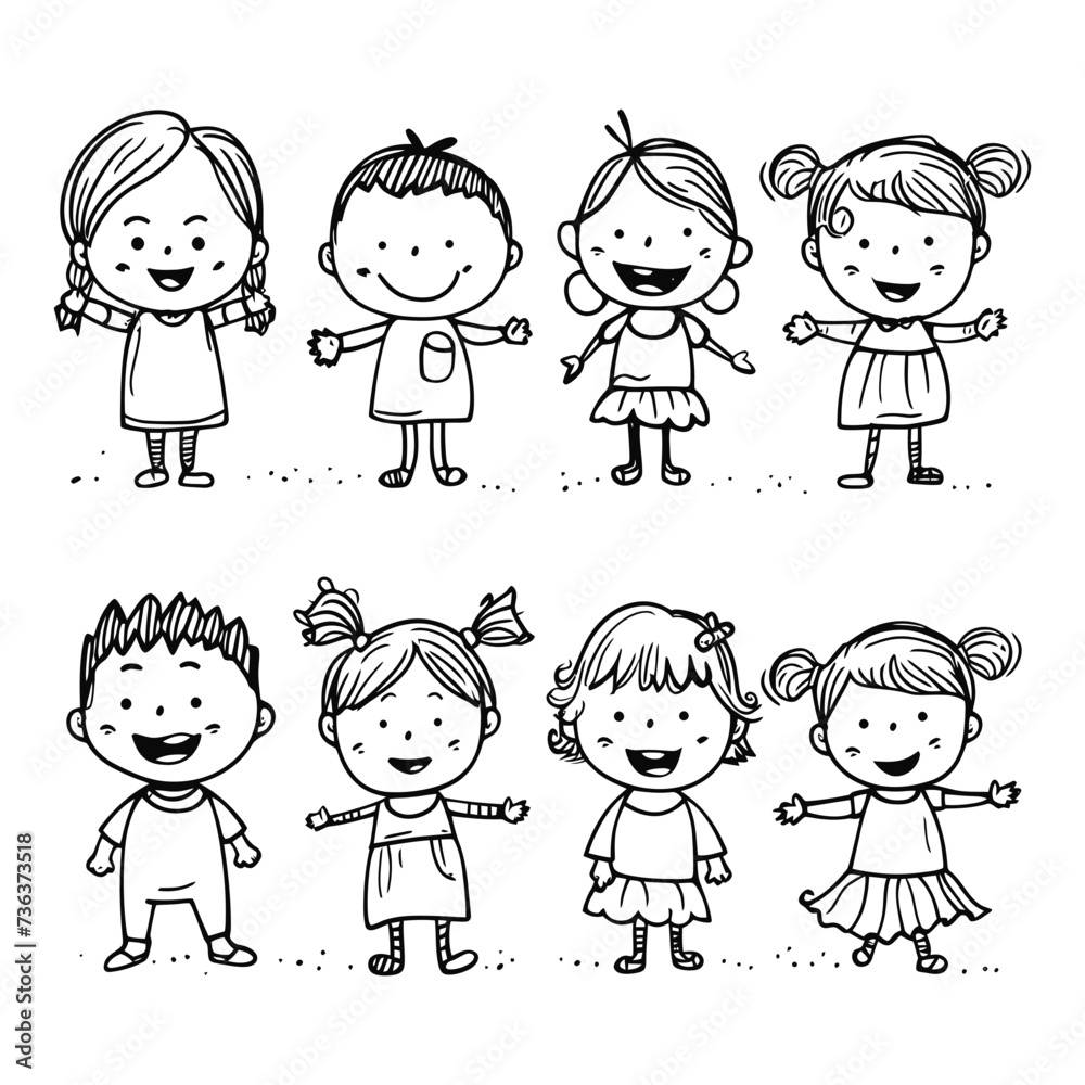 well hand drawing kids set doodle style illustration well hand drawing kids set doodle style illustration