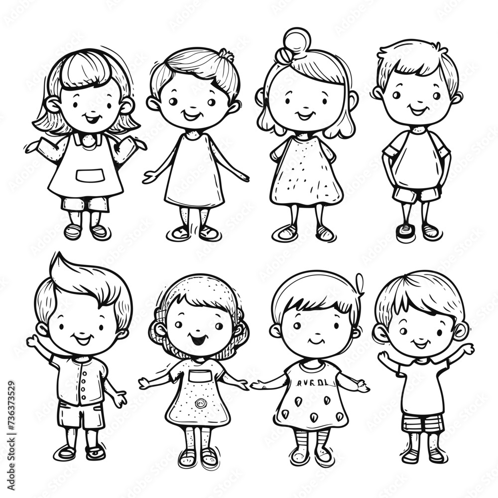 well hand drawing kids set doodle style illustration well hand drawing kids set doodle style illustration