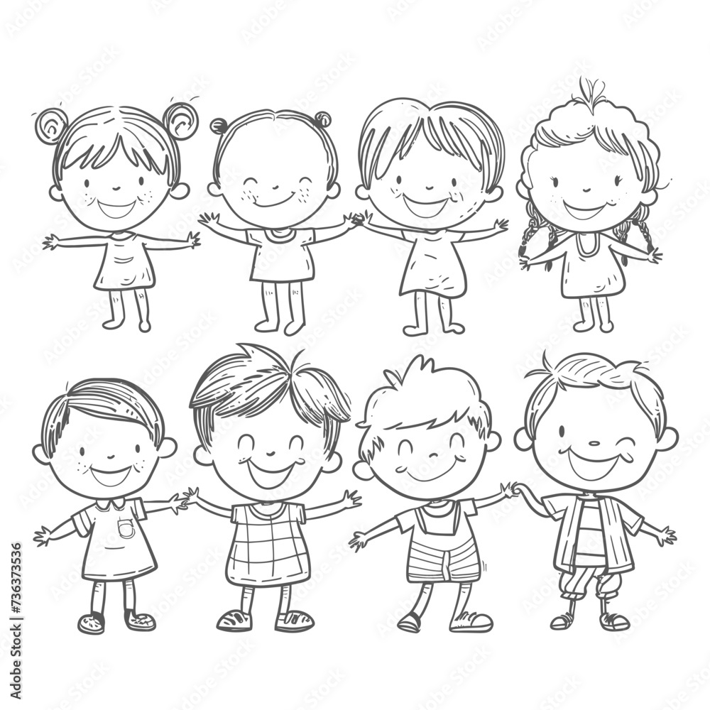 well hand drawing kids set doodle style illustration well hand drawing kids set doodle style illustration