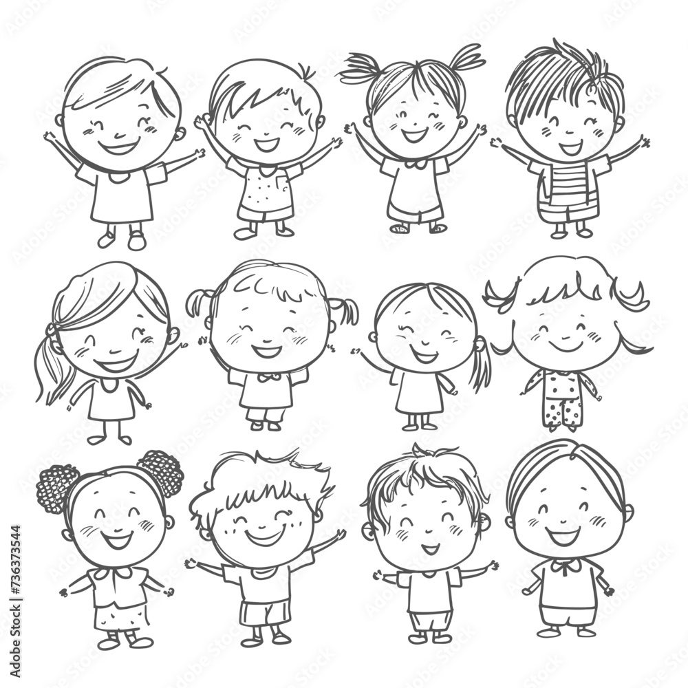 well hand drawing kids set doodle style illustration well hand drawing kids set doodle style illustration