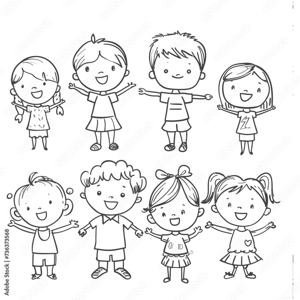 well hand drawing kids set doodle style illustration well hand drawing kids set doodle style illustration