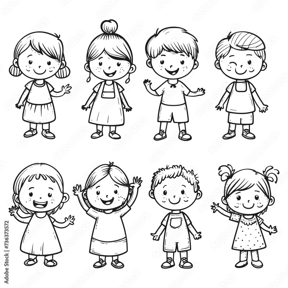 well hand drawing kids set doodle style illustration well hand drawing kids set doodle style illustration